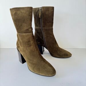 Aquatalia Fabriana Suede Stitched Booties Womens Size 10 Green Old Money Luxury